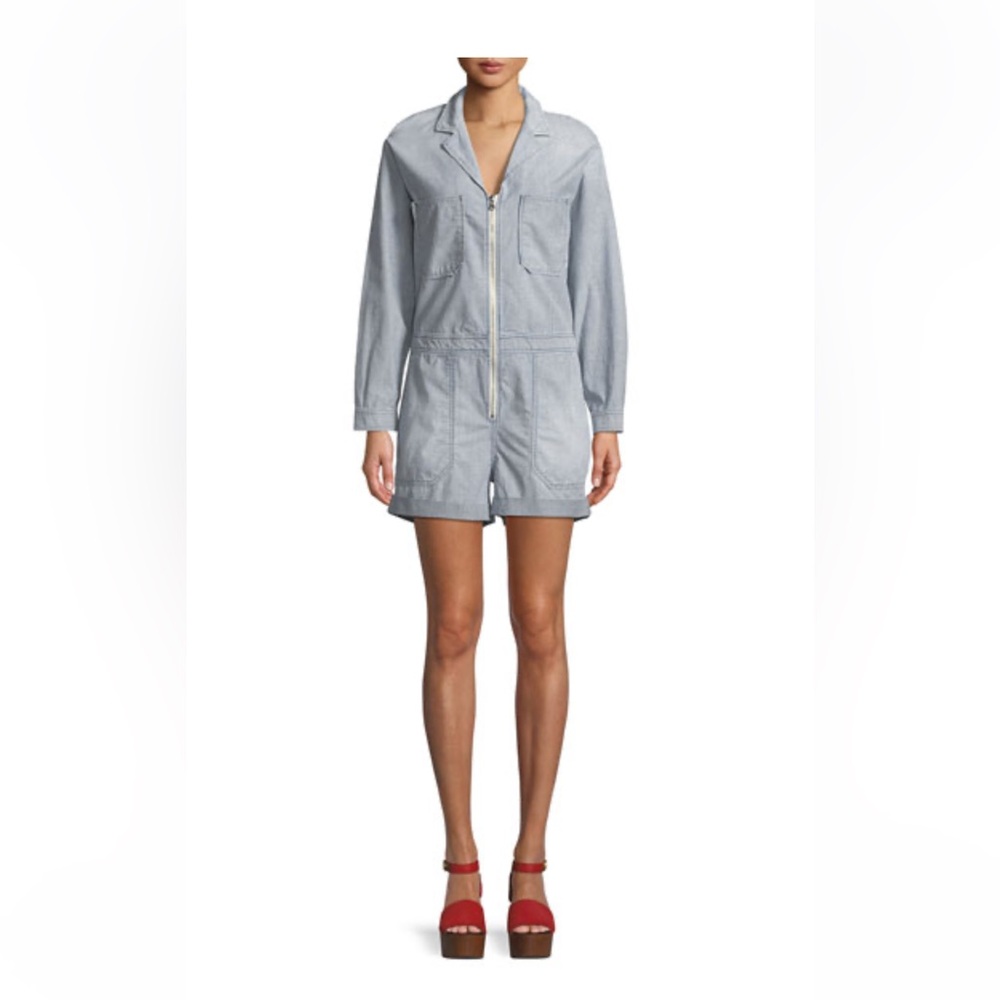 Women's Adriano Goldschmied Blue Vertical Striped Short Romper Size Medium